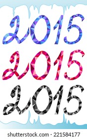 Vector 2015 New Year text, geometrical triangle numbers in icy frame