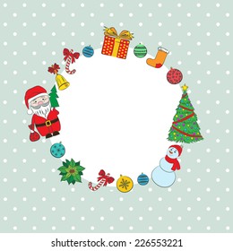 Vector 2015 New year vintage invitation. Vector retro background cute Santa Claus, Snowman, Christmas tree for your design. Suitable for various designs, invitation, thank you card and scrapbooking