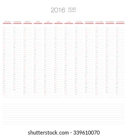 vector 2016 annual planner calendar template organizer