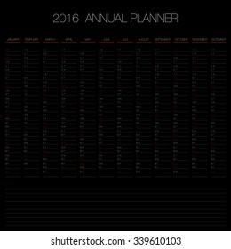 vector 2016 annual planner calendar template organizer