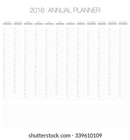 vector 2016 annual planner calendar template organizer