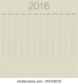 vector 2016 annual planner calendar template organizer