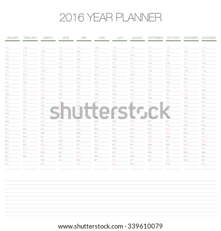 vector 2016 annual planner calendar template organizer