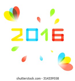 Vector 2016 bright color date caption on white background