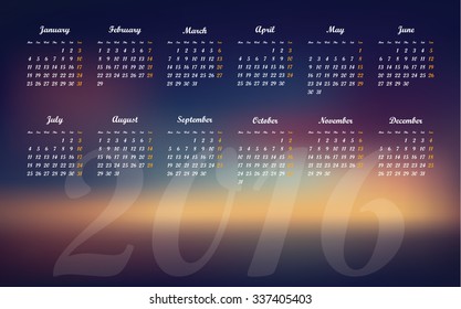 vector 2016 calendar