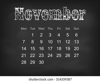 Vector 2016 calendar on black chalk board | Europe calendar grid weeks starts on Monday 