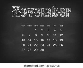 Vector 2016 calendar on black chalk board | American, Canadian calendar grid - weeks starts on Sunday 