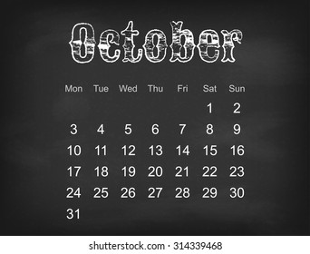 Vector 2016 calendar on black chalk board | Europe calendar grid weeks starts on Monday 