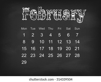 Vector 2016 calendar on black chalk board | Europe calendar grid weeks starts on Monday 