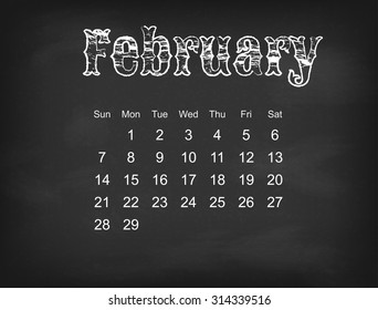 Vector 2016 calendar on black chalk board | American, Canadian calendar grid - weeks starts on Sunday 