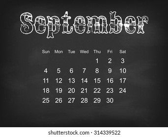 Vector 2016 calendar on black chalk board | American, Canadian calendar grid - weeks starts on Sunday 