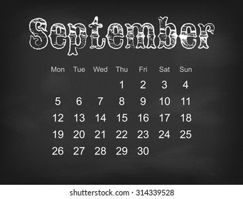 Vector 2016 calendar on black chalk board | Europe calendar grid weeks starts on Monday 