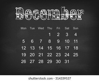 Vector 2016 calendar on black chalk board | Europe calendar grid weeks starts on Monday 