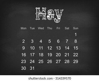 Vector 2016 calendar on black chalk board | Europe calendar grid weeks starts on Monday 