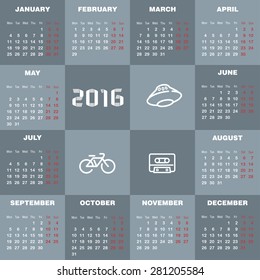 Vector 2016 Calendar template 