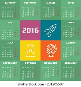 Vector 2016 Calendar template 