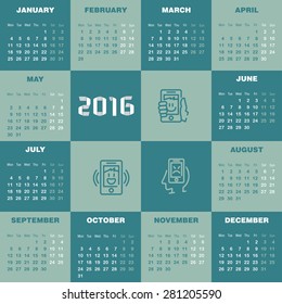 Vector 2016 Calendar template 