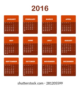 Vector 2016 Calendar template 