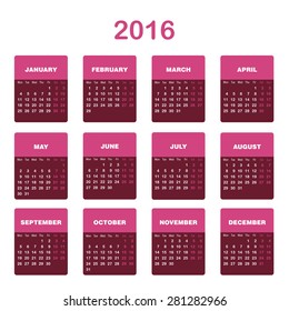 Vector 2016 Calendar template 
