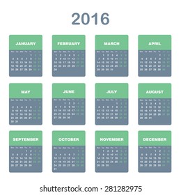 Vector 2016 Calendar template 