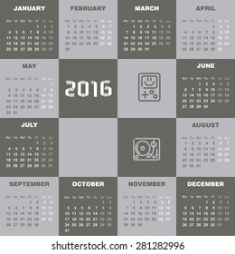 Vector 2016 Calendar template 