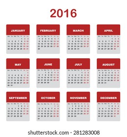 Vector 2016 Calendar template 