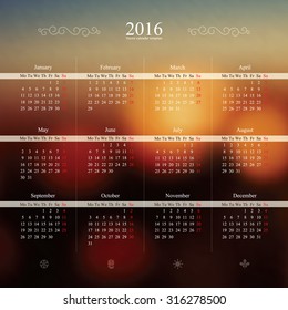 Vector 2016 calendar template