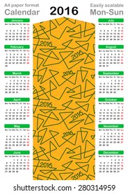 Vector 2016 Calendar template with linear background