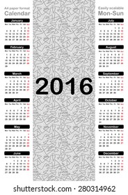 Vector 2016 Calendar template with linear background