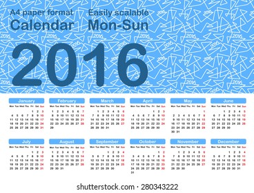 Vector 2016 Calendar template with linear background