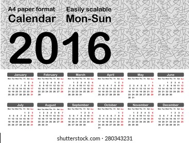 Vector 2016 Calendar template with linear background