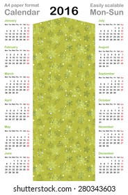 Vector 2016 Calendar template with linear background