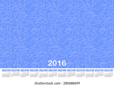 Vector 2016 Calendar template with linear background