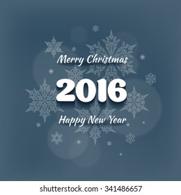 Vector 2016 Christmas and Happy New Year pale blue background with snowflakes