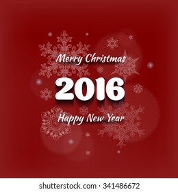 Vector 2016 Christmas and Happy New Year carmine background with snowflakes