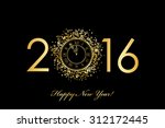 Vector 2016 Happy New Year background with gold clock