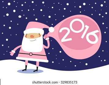 Vector 2016 Happy New Year background . Cartoon santa claus and numbers.