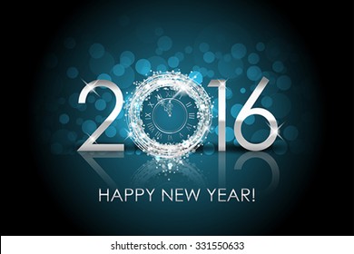 Vector 2016 Happy New Year background with silver clock