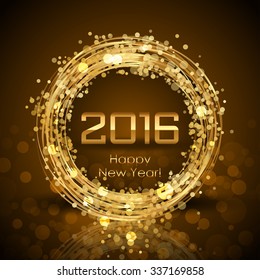 Vector 2016 Happy New Year glowing brown background