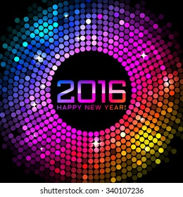 Vector 2016 Happy New Year background with colorful disco lights