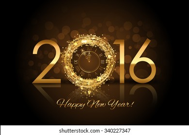 Vector 2016 Happy New Year background with gold clock