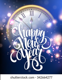 Vector 2016 Happy New Year background with clock. Vector illustration EPS10