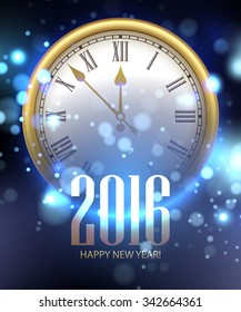 Vector 2016 Happy New Year background with clock. Vector illustration EPS10