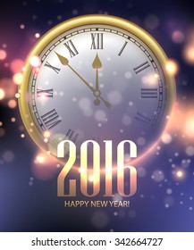 Vector 2016 Happy New Year background with clock. Vector illustration EPS10