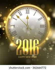 Vector 2016 Happy New Year background with clock. Vector illustration EPS10