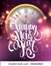 Vector 2016 Happy New Year background with clock. Vector illustration EPS10