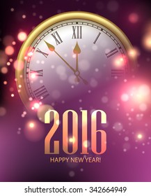 Vector 2016 Happy New Year background with clock. Vector illustration EPS10