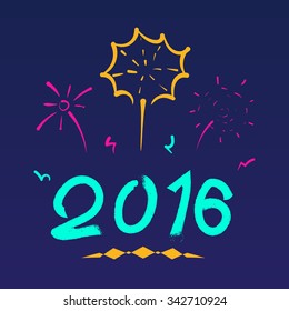 Vector: 2016 happy new year with colorful firework on navy blue background,Holiday concept