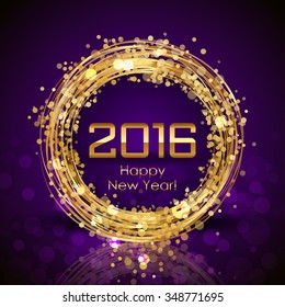 Vector 2016 Happy New Year purple background with gold clock