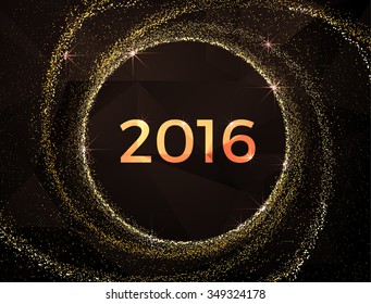 Vector - 2016 Happy New Year golden glowing.  Golden grainy abstract  texture on a black  background. Design element. Vector illustration,eps 10.